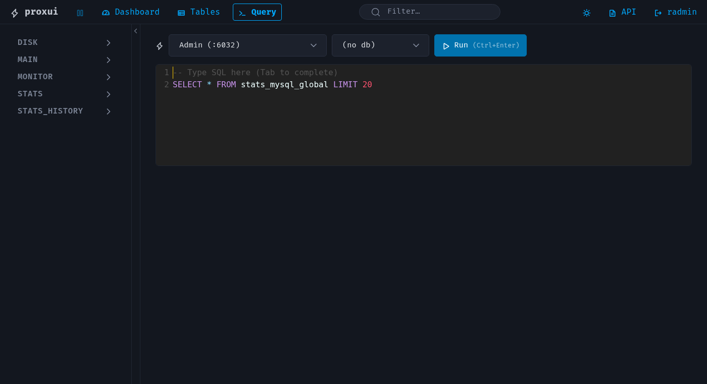 proxui SQL query console